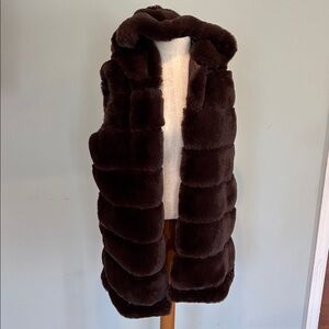 NWT RACHEL ZOE Brown Faux Fur Women's long celebrity Vest lined ribbed S